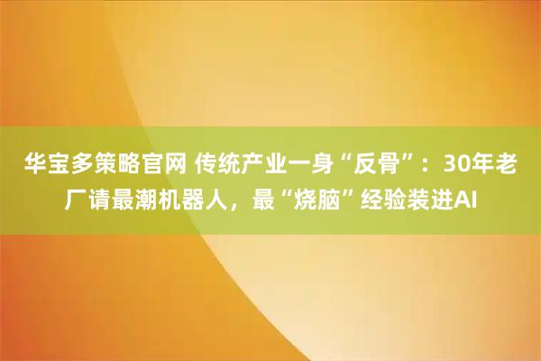 华宝多策略官网 传统产业一身“反骨”:30年老厂请最潮机器人,最“烧脑”经验装进AI